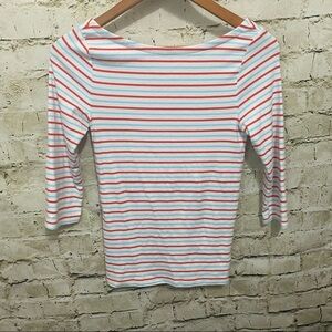 Gap Red Blue Striped Ballet Scoop Back 3/4 Sleeve Top
